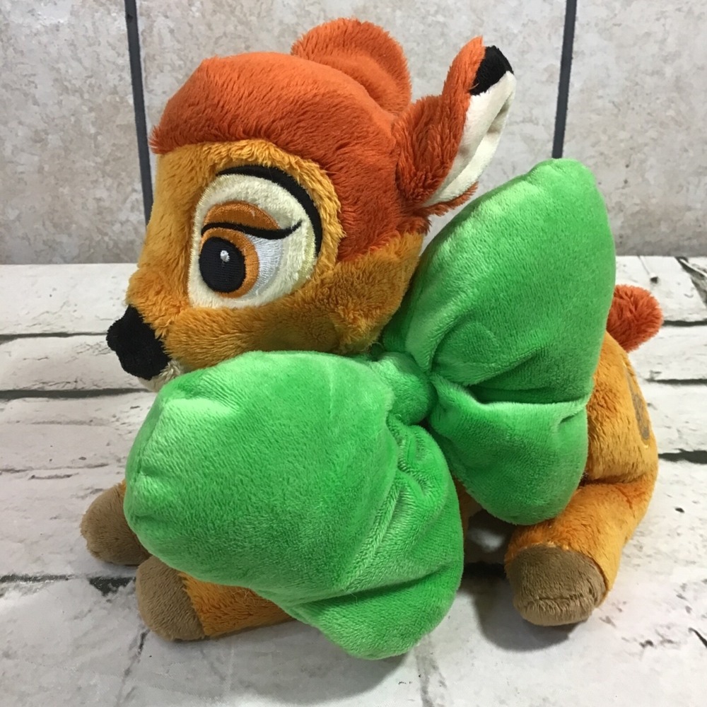 Disney Store Exclusive Bambi‎ Plush With Large Green Bow Embroidered Eyes Soft